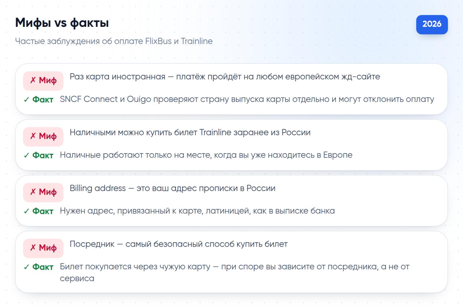 Частые мифы об оплате FlixBus и Trainline из России и как обстоит дело на самом деле
