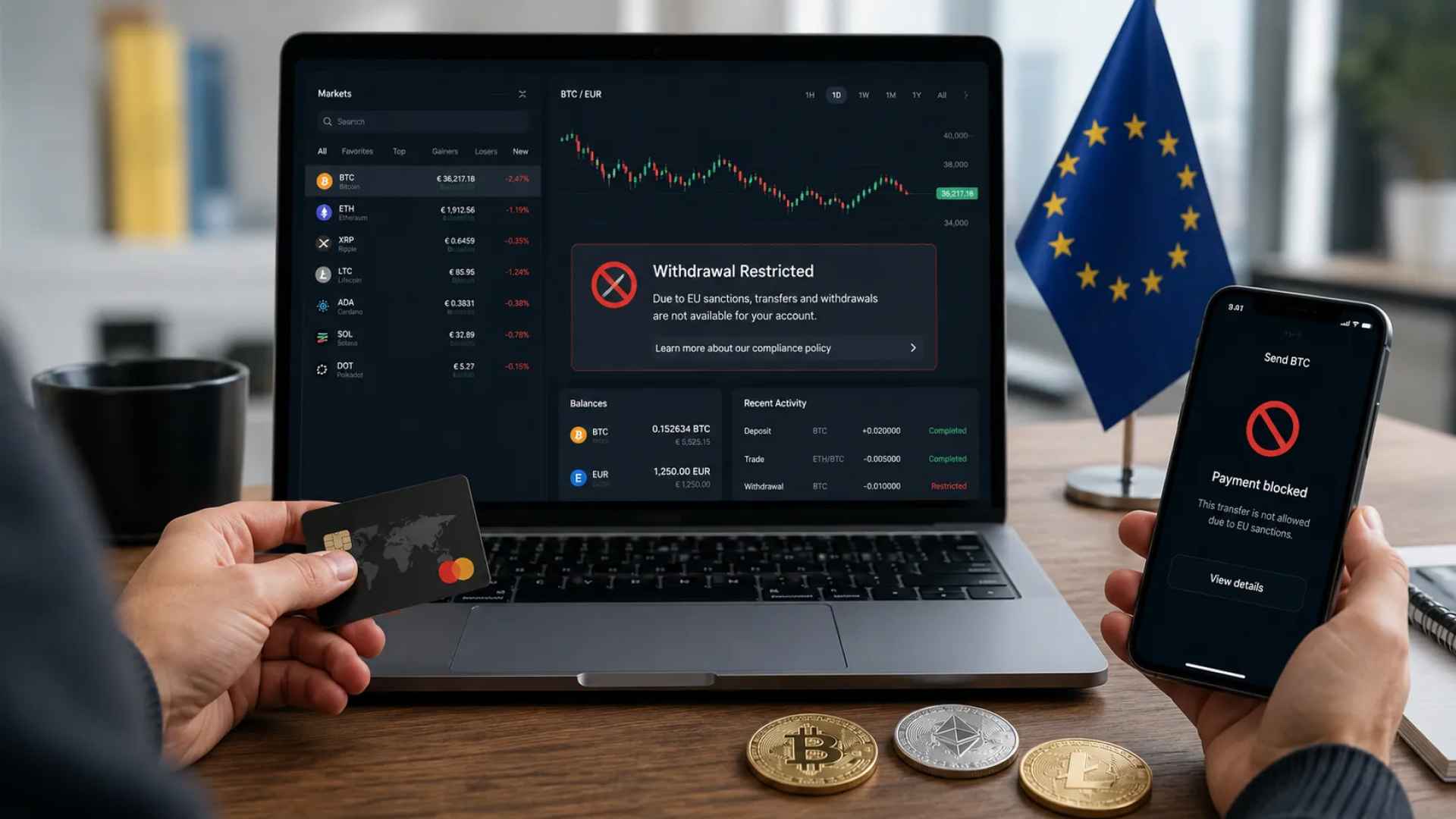 Санкции ЕС против крипто-бирж: что это значит для оплаты за рубеж