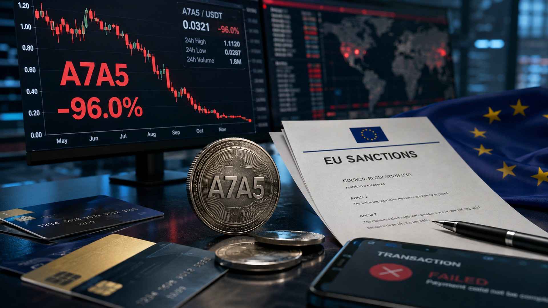 Стейблкоин A7A5 обвалился на 96% после санкций ЕС